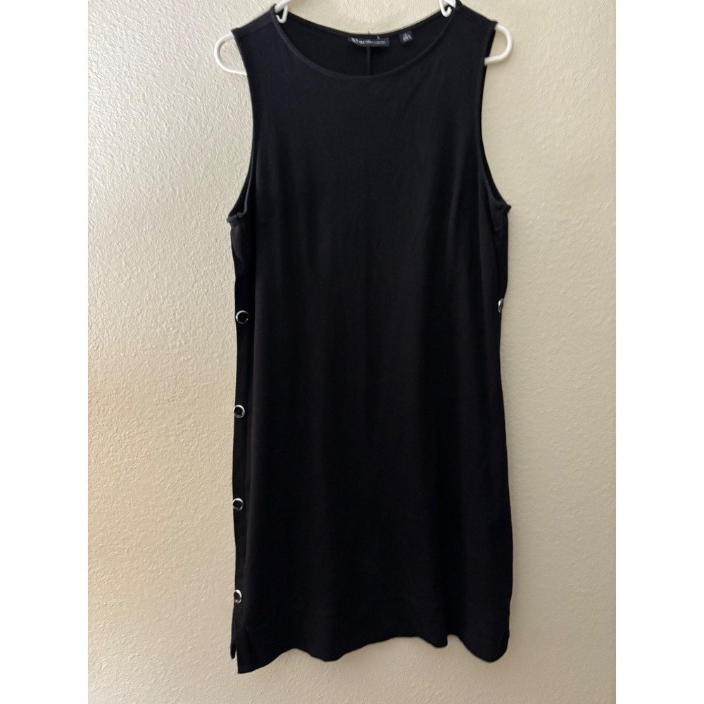 New York & Company Black Sleeveless Grommet Shift Dress Large Tall Cotton A1064